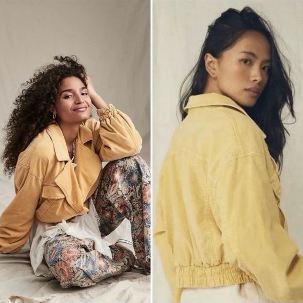New NWOT We The Free free people sure thing Yellow corduroy Bomber Jacket XS